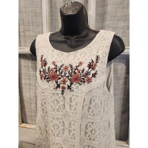 Miami White Lace Embroidered Floral Sleeveless Dress‎ Women's Size Medium